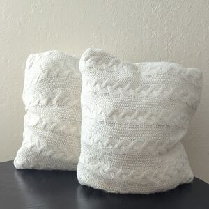 White Cable Knit Throw Pillows